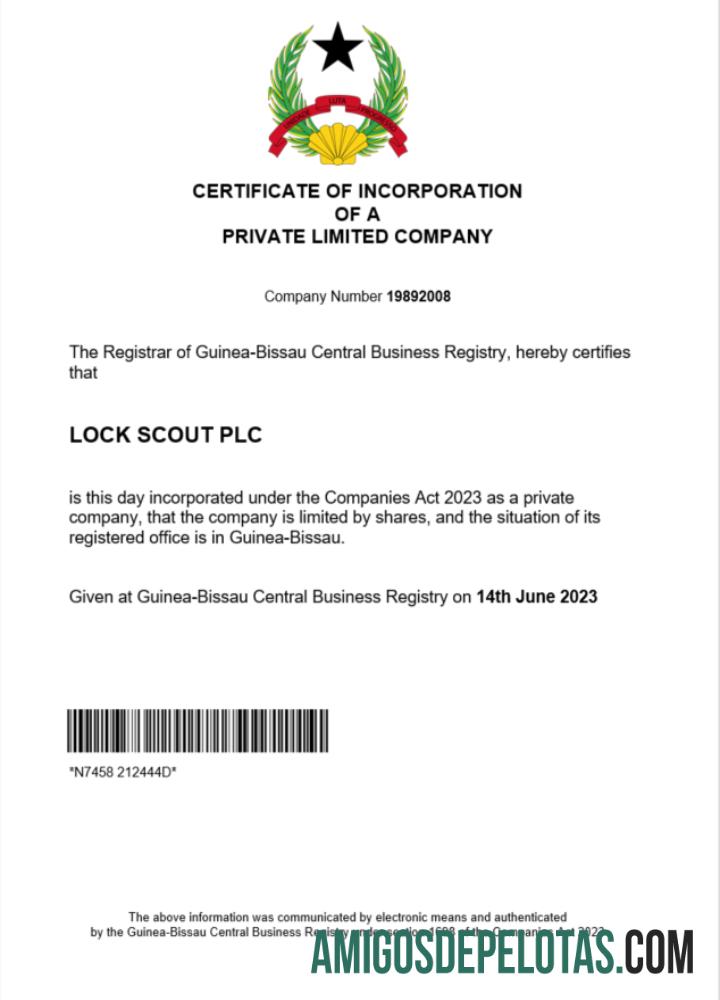 Certificado de Registro da Guiné Bissau em branco Modelo Word e PDF